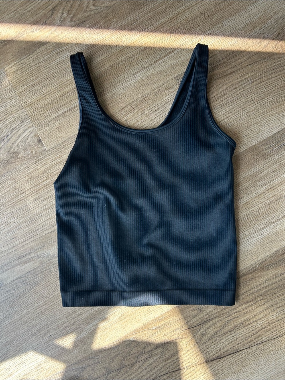 a new day Black Ribbed Scoop Tank - Women's